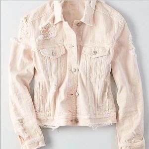 Pale Pink Denim Distressed Jacket